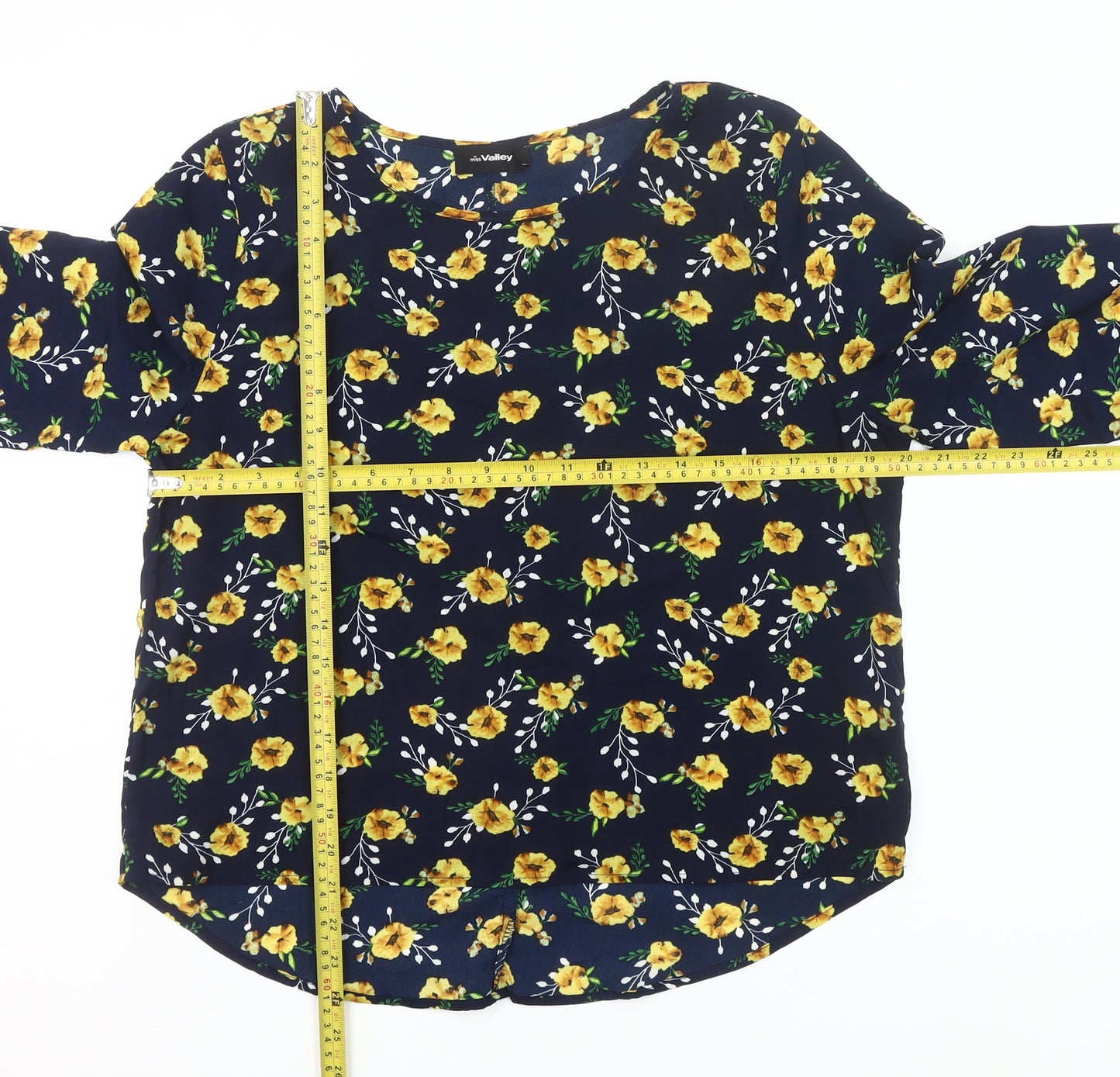 Miss Valley Women’s Blue Floral Blouse Size 12 Long Sleeve Tunic