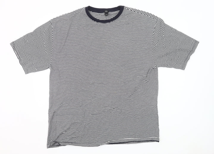 River Island Womens Black White Stripe Ringer T-Shirt UK 14 Cotton
