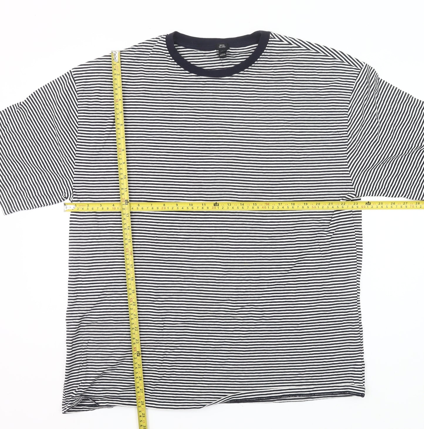 River Island Womens Black White Stripe Ringer T-Shirt UK 14 Cotton