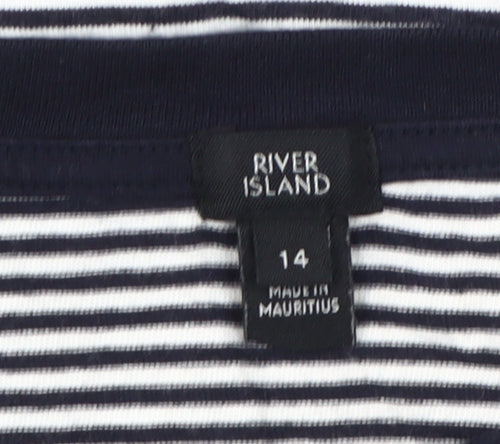 River Island Womens Black White Stripe Ringer T-Shirt UK 14 Cotton