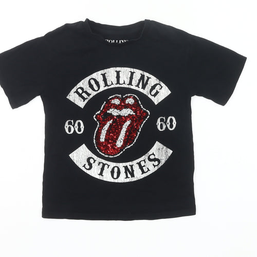Next Girls Black Rolling Stones Sequin T-Shirt 5 Years Rock Band Top