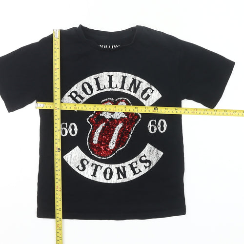 Next Girls Black Rolling Stones Sequin T-Shirt 5 Years Rock Band Top