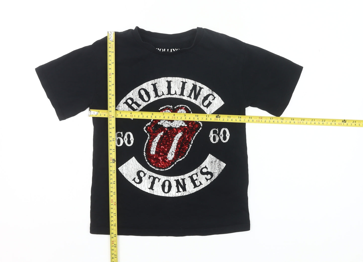Next Girls Black Rolling Stones Sequin T-Shirt 5 Years Rock Band Top
