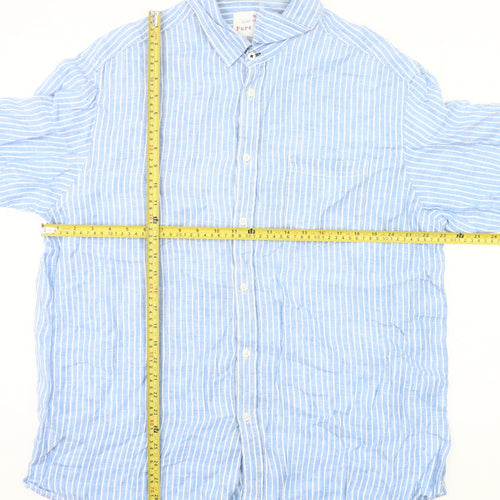 Marks and Spencer Men’s Blue Striped Linen Shirt XL 44-46" Casual Long Sleeve
