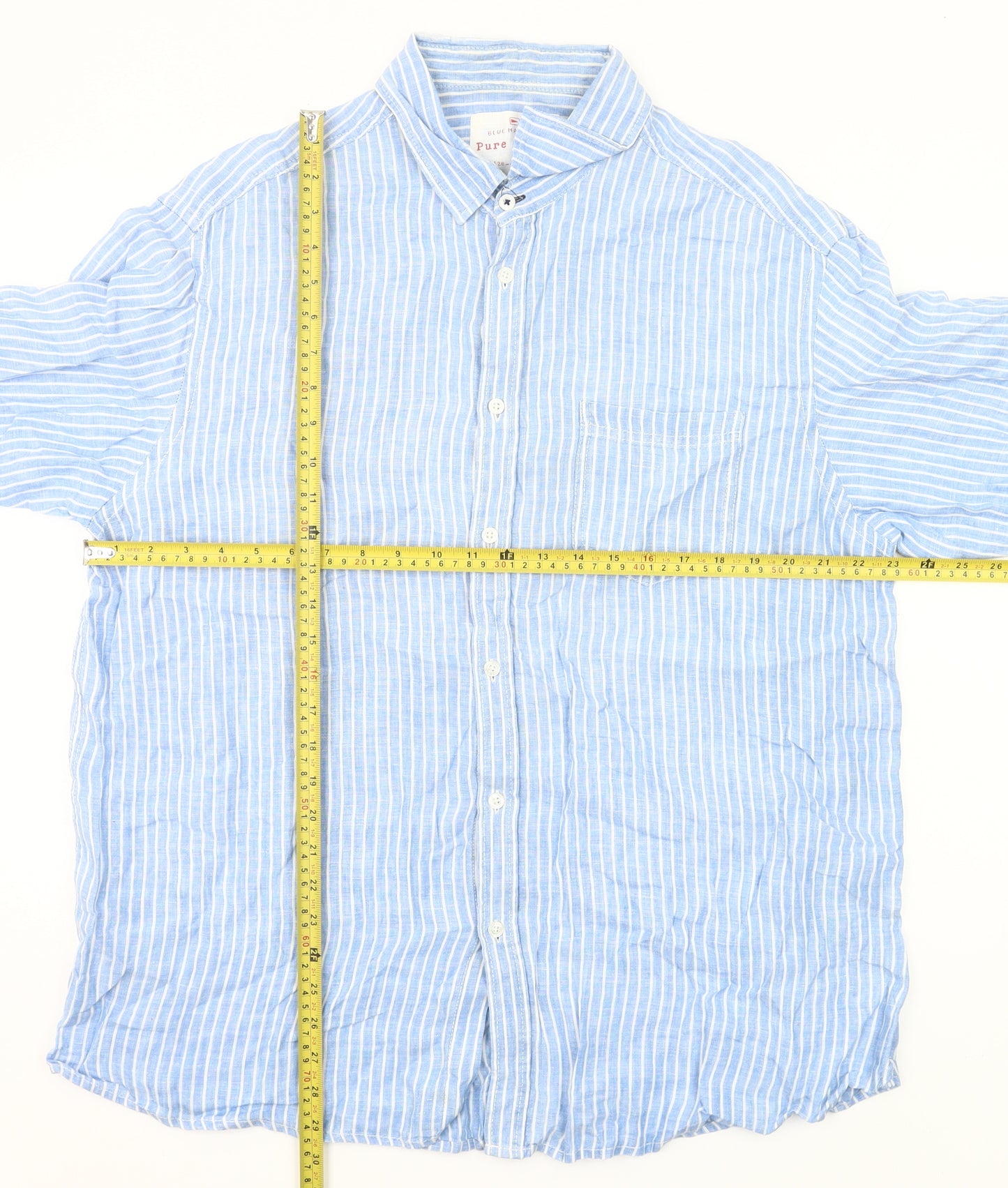 Marks and Spencer Men’s Blue Striped Linen Shirt XL 44-46" Casual Long Sleeve