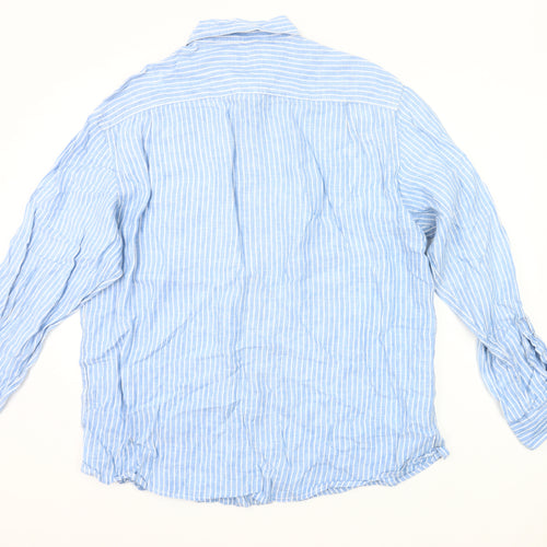 Marks and Spencer Men’s Blue Striped Linen Shirt XL 44-46" Casual Long Sleeve