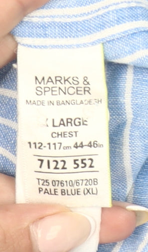 Marks and Spencer Men’s Blue Striped Linen Shirt XL 44-46" Casual Long Sleeve
