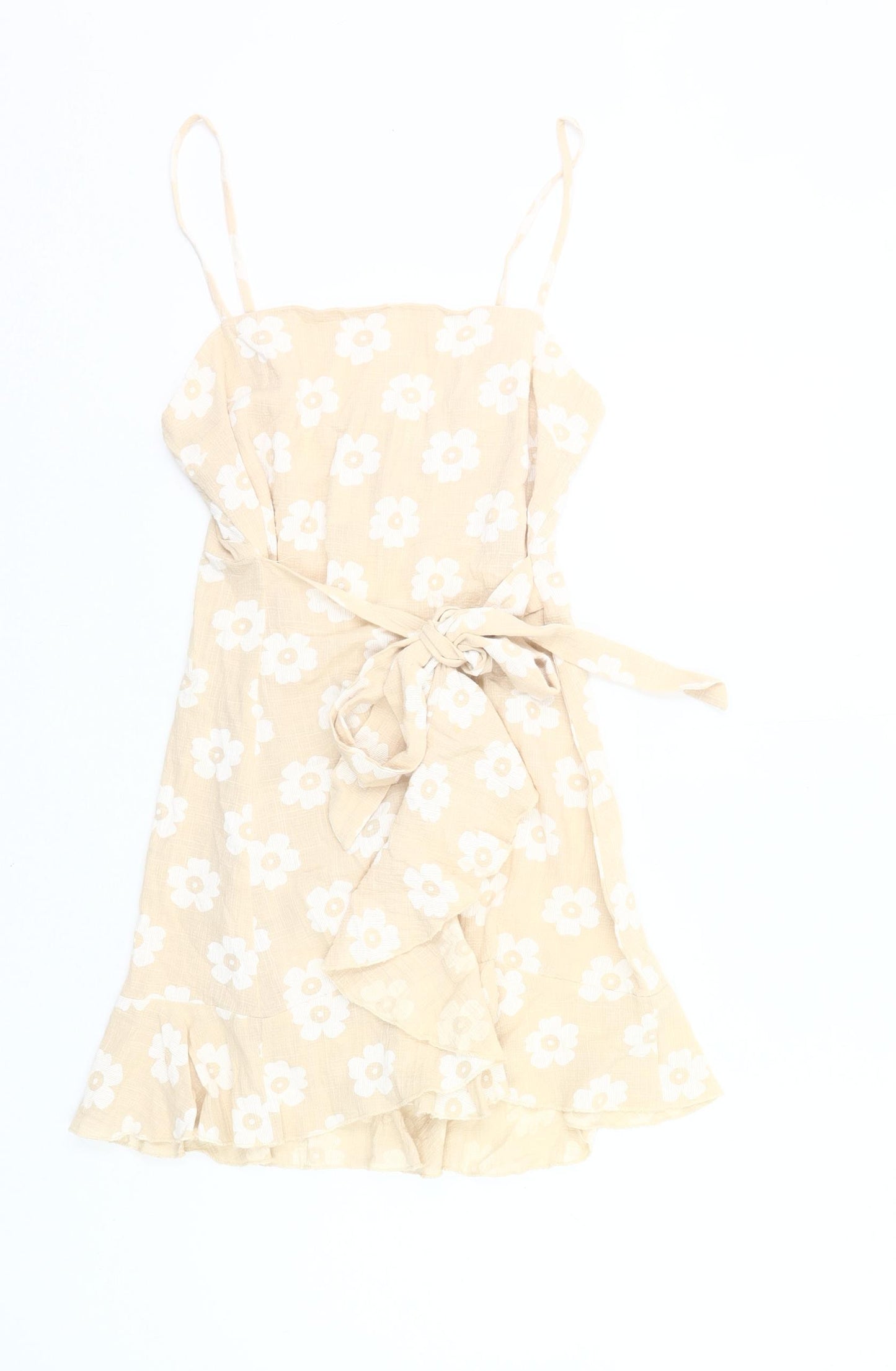 Princess Polly Women’s Beige Floral Wrap Dress Size 10 Summer Casual