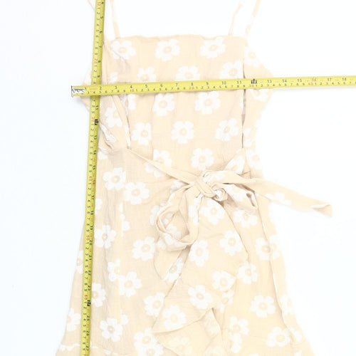 Princess Polly Women’s Beige Floral Wrap Dress Size 10 Summer Casual