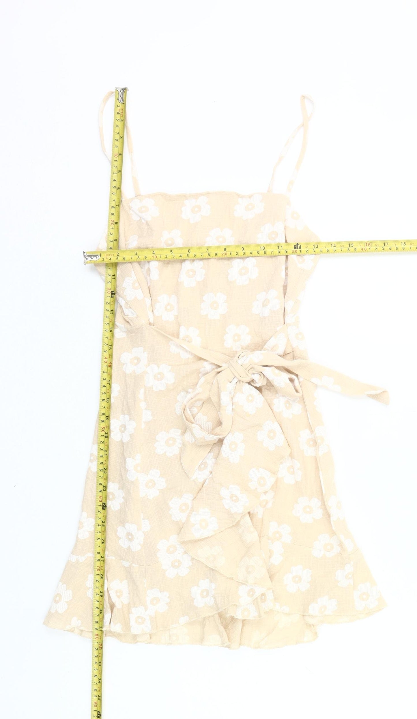 Princess Polly Women’s Beige Floral Wrap Dress Size 10 Summer Casual