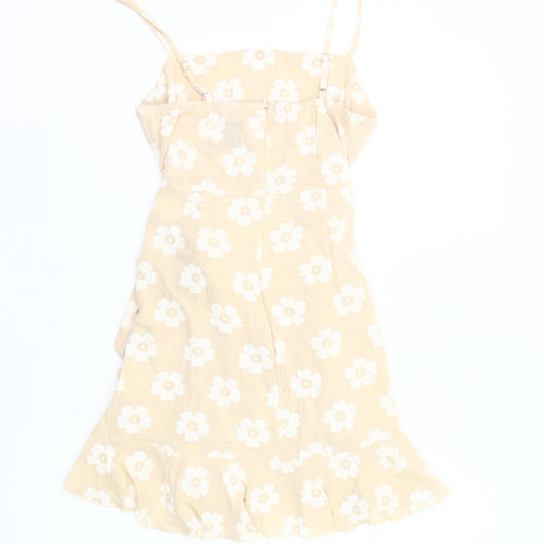Princess Polly Women’s Beige Floral Wrap Dress Size 10 Summer Casual