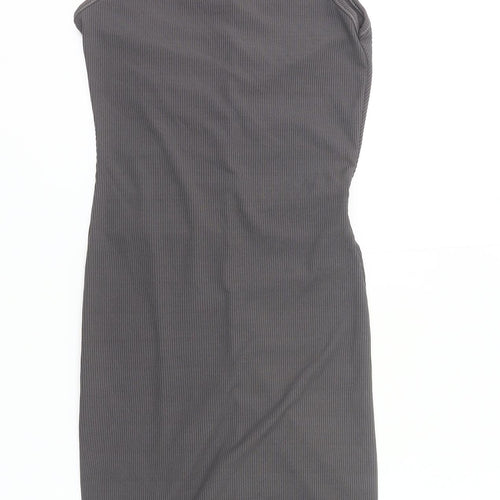 PrettyLittleThing Women’s Grey Bodycon Knee Dress Size 2 Ruched V-Neck