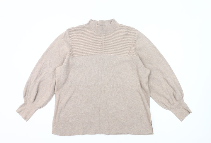 Marks and Spencer Womens Beige XL Mock Neck Knit Jumper