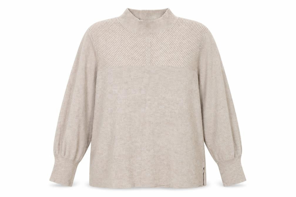 Front view of Marks & Spencer women’s beige xl mock neck knit jumper