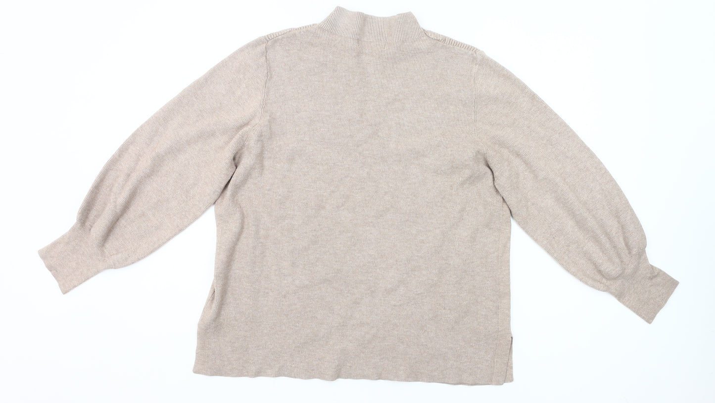 Marks and Spencer Womens Beige XL Mock Neck Knit Jumper