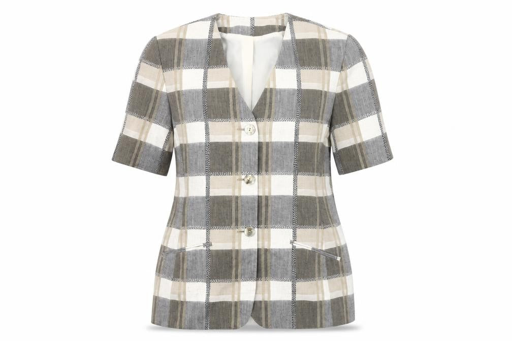Marks and Spencer Women’s Grey Check Suit Jacket UK 12 Short Sleeve