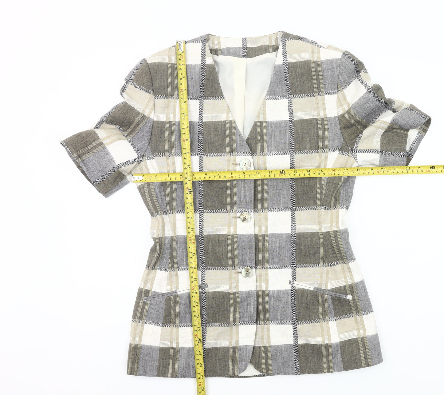 Marks and Spencer Women’s Grey Check Suit Jacket UK 12 Short Sleeve