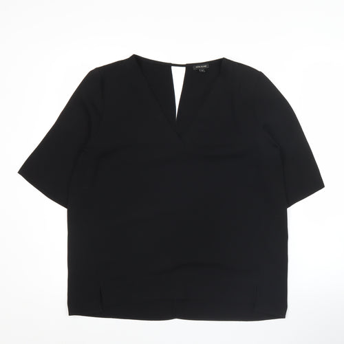 River Island Womens Black Blouse Size 12 V-Neck Short Sleeve Top