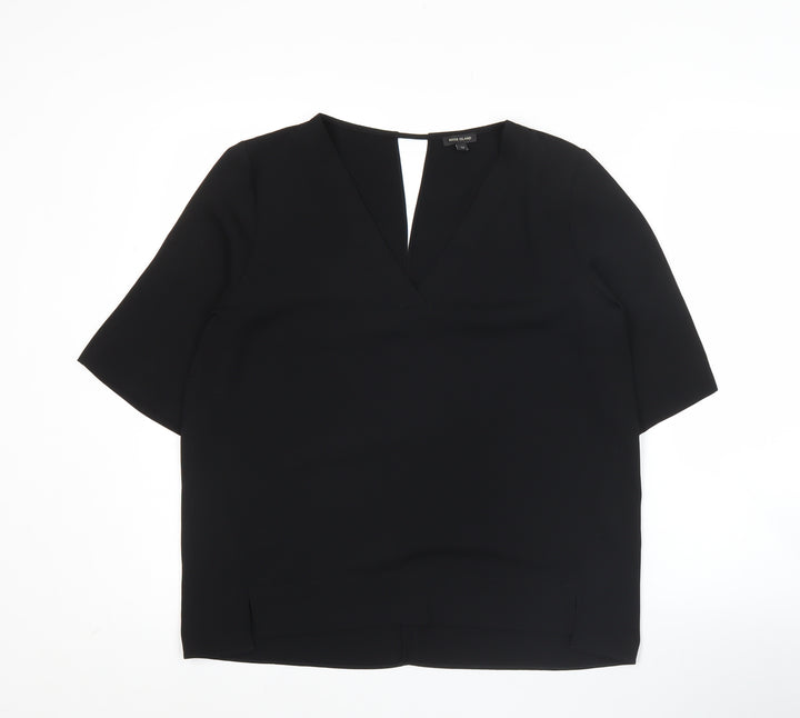 River Island Womens Black Blouse Size 12 V-Neck Short Sleeve Top