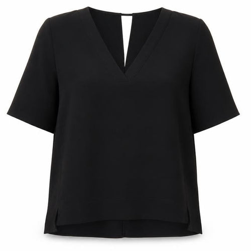 River Island Womens Black Blouse Size 12 V-Neck Short Sleeve Top