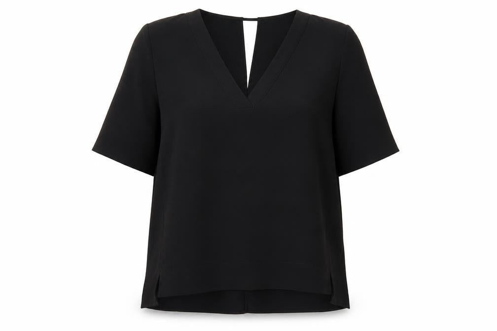 River Island Womens Black Blouse Size 12 V-Neck Short Sleeve Top