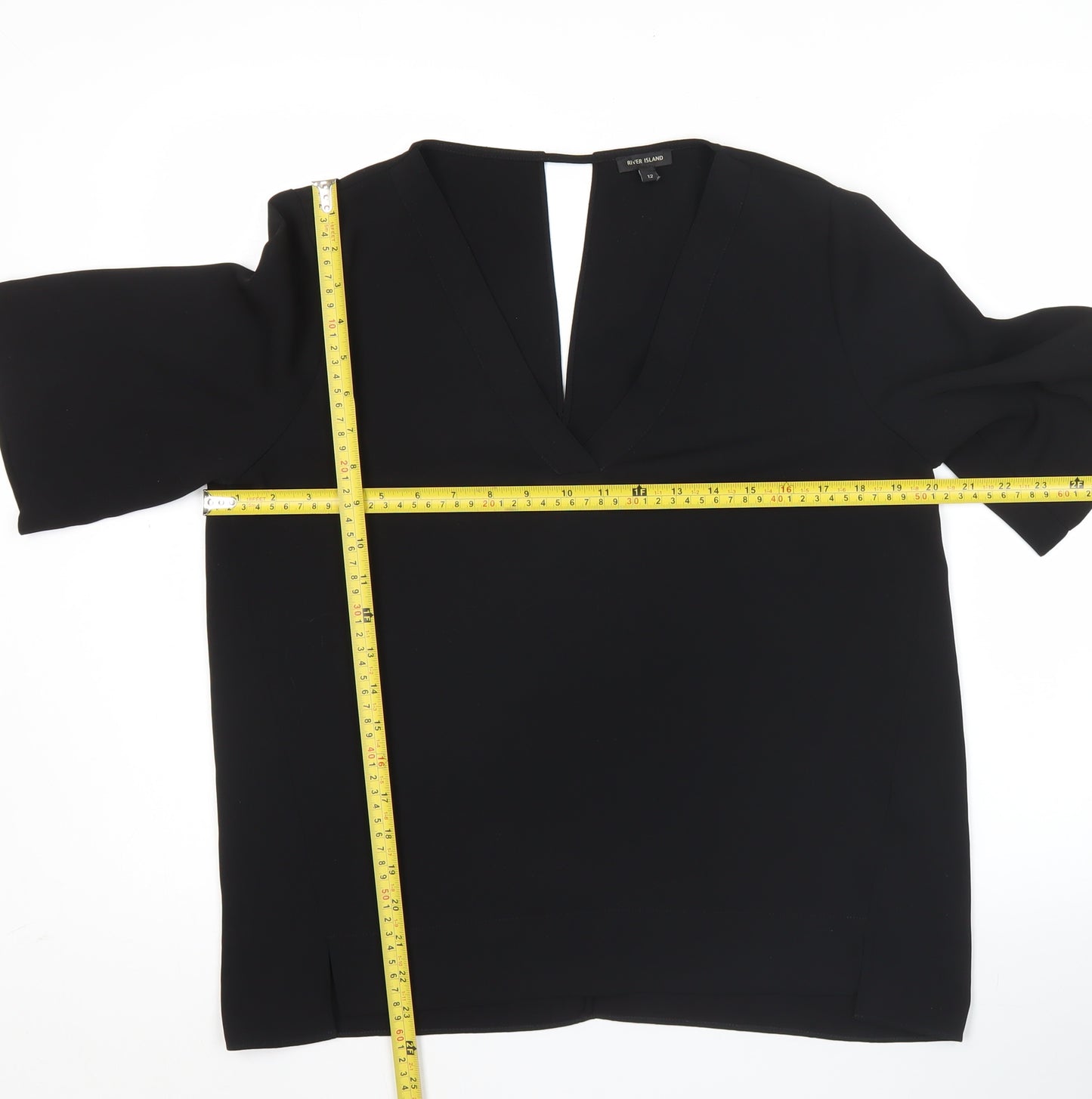 River Island Womens Black Blouse Size 12 V-Neck Short Sleeve Top