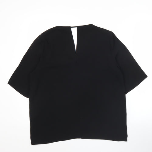 River Island Womens Black Blouse Size 12 V-Neck Short Sleeve Top