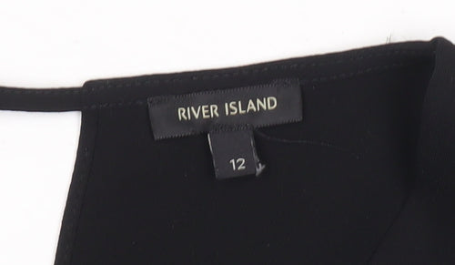 River Island Womens Black Blouse Size 12 V-Neck Short Sleeve Top
