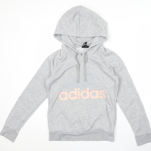 Adidas Womens Grey Pullover Hoodie XS Logo Print Cotton Blend