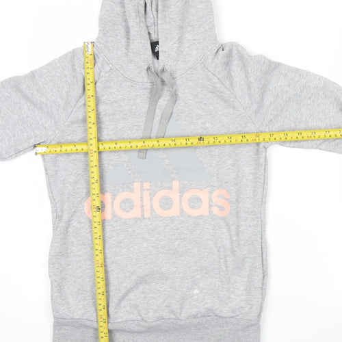 Adidas Womens Grey Pullover Hoodie XS Logo Print Cotton Blend