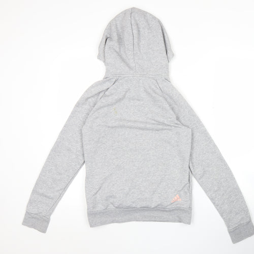 Adidas Womens Grey Pullover Hoodie XS Logo Print Cotton Blend