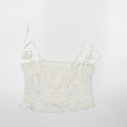 MNG Women’s White Cotton Camisole Tank Top Size M Strappy Ruffle