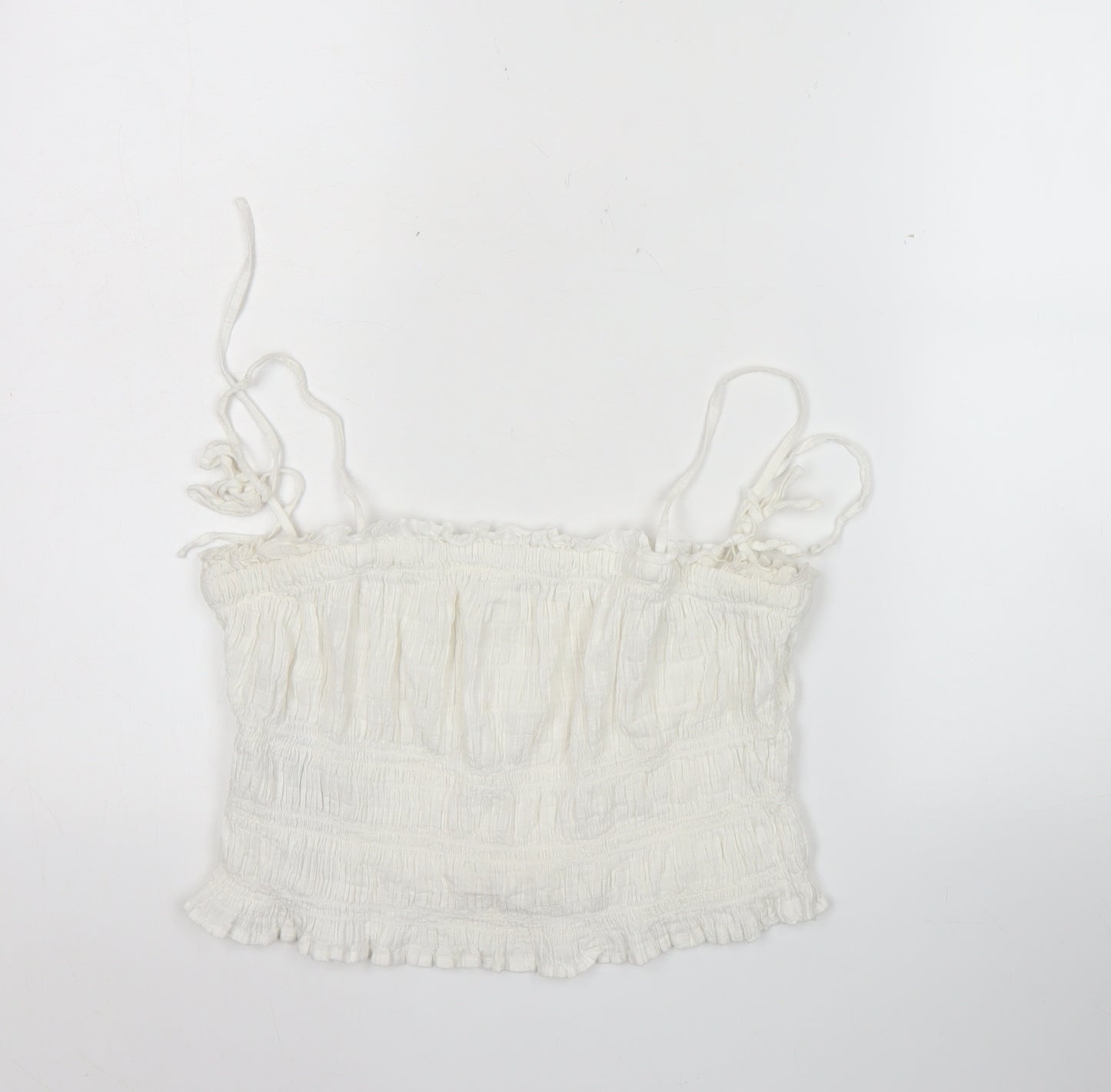 MNG Women’s White Cotton Camisole Tank Top Size M Strappy Ruffle