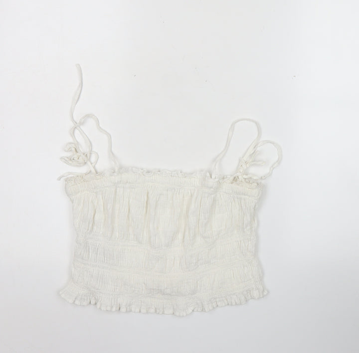 MNG Women’s White Cotton Camisole Tank Top Size M Strappy Ruffle