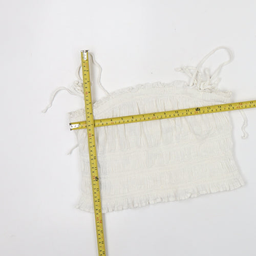 MNG Women’s White Cotton Camisole Tank Top Size M Strappy Ruffle