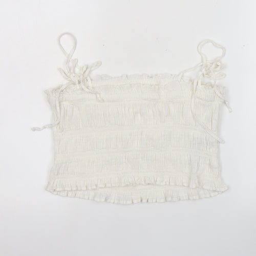 MNG Women’s White Cotton Camisole Tank Top Size M Strappy Ruffle