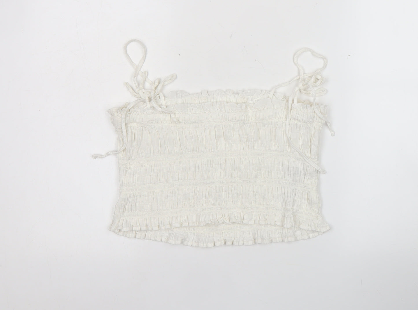 MNG Women’s White Cotton Camisole Tank Top Size M Strappy Ruffle