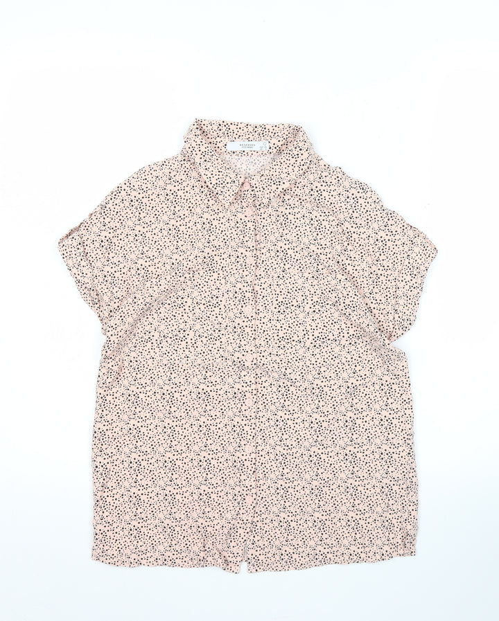 Reserved Womens Pink Polka Dot Button-Up Shirt UK 6 Short Sleeve