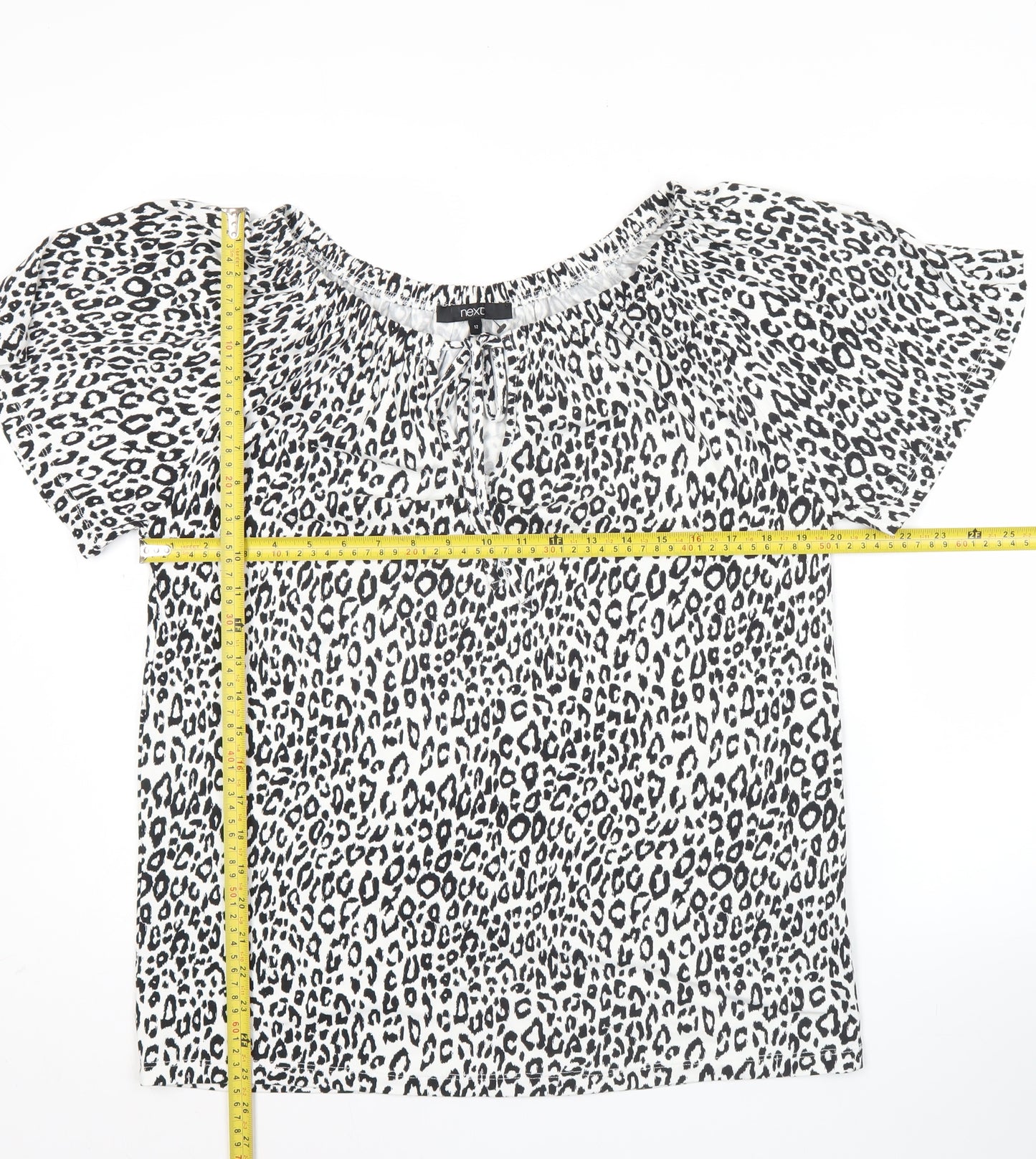Next Women's Leopard Print Blouse Tunic Top Size 12 Short Sleeve