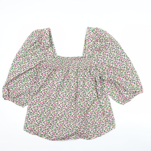 H&M Women’s Multicoloured Floral Cotton Blouse L Puff Sleeve
