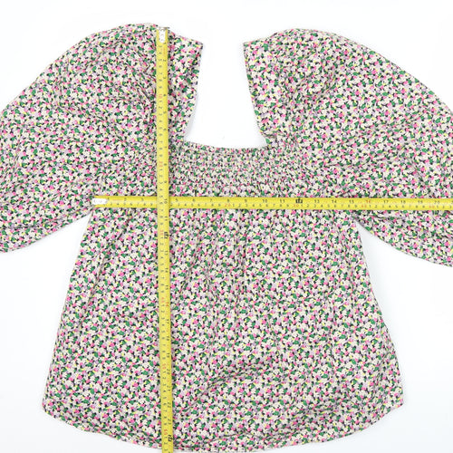 H&M Women’s Multicoloured Floral Cotton Blouse L Puff Sleeve