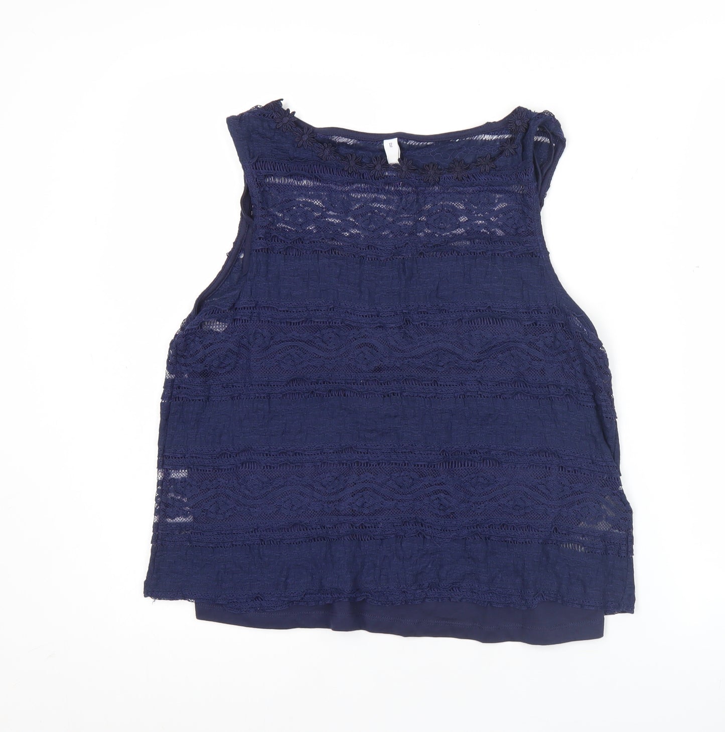 By Henry Holland Womens Blue Lace Tank Top Size 12 Sleeveless Camisole