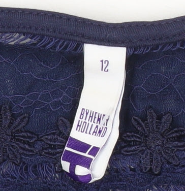 By Henry Holland Womens Blue Lace Tank Top Size 12 Sleeveless Camisole