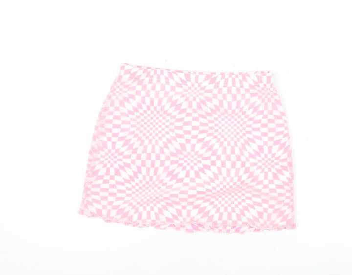 PrettyLittleThing Women’s Pink Geometric Mini Skirt Size 8