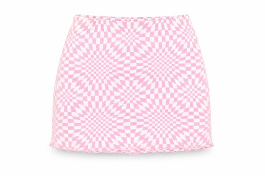 Front view of PRETTYLITTLETHING Women’s Pink Geometric Mini Skirt, size UK 8