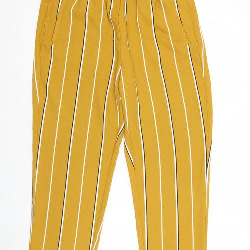 H&M Womens Yellow Striped Straight Trousers Size 12 Polyester