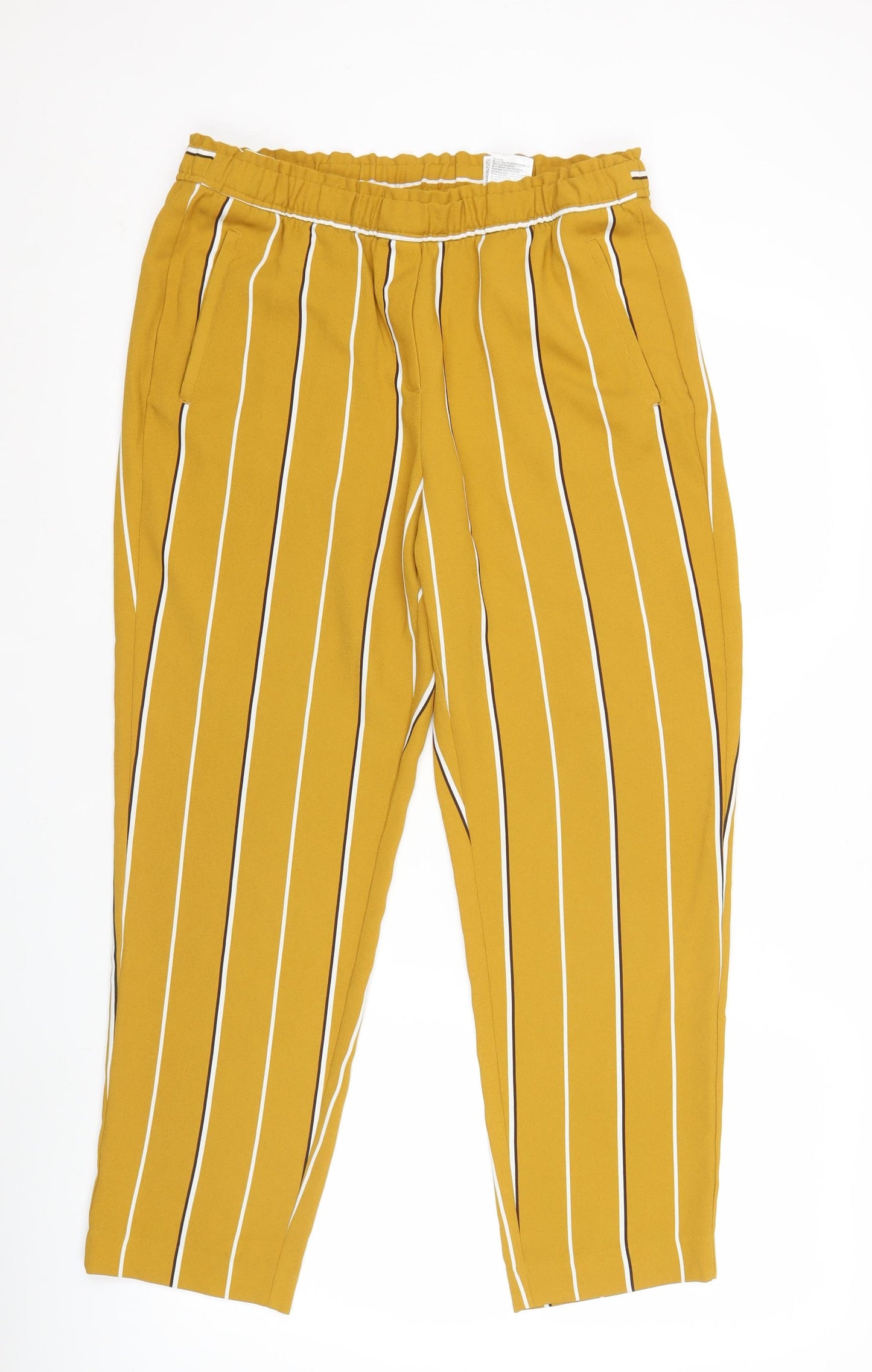 H&M Womens Yellow Striped Straight Trousers Size 12 Polyester