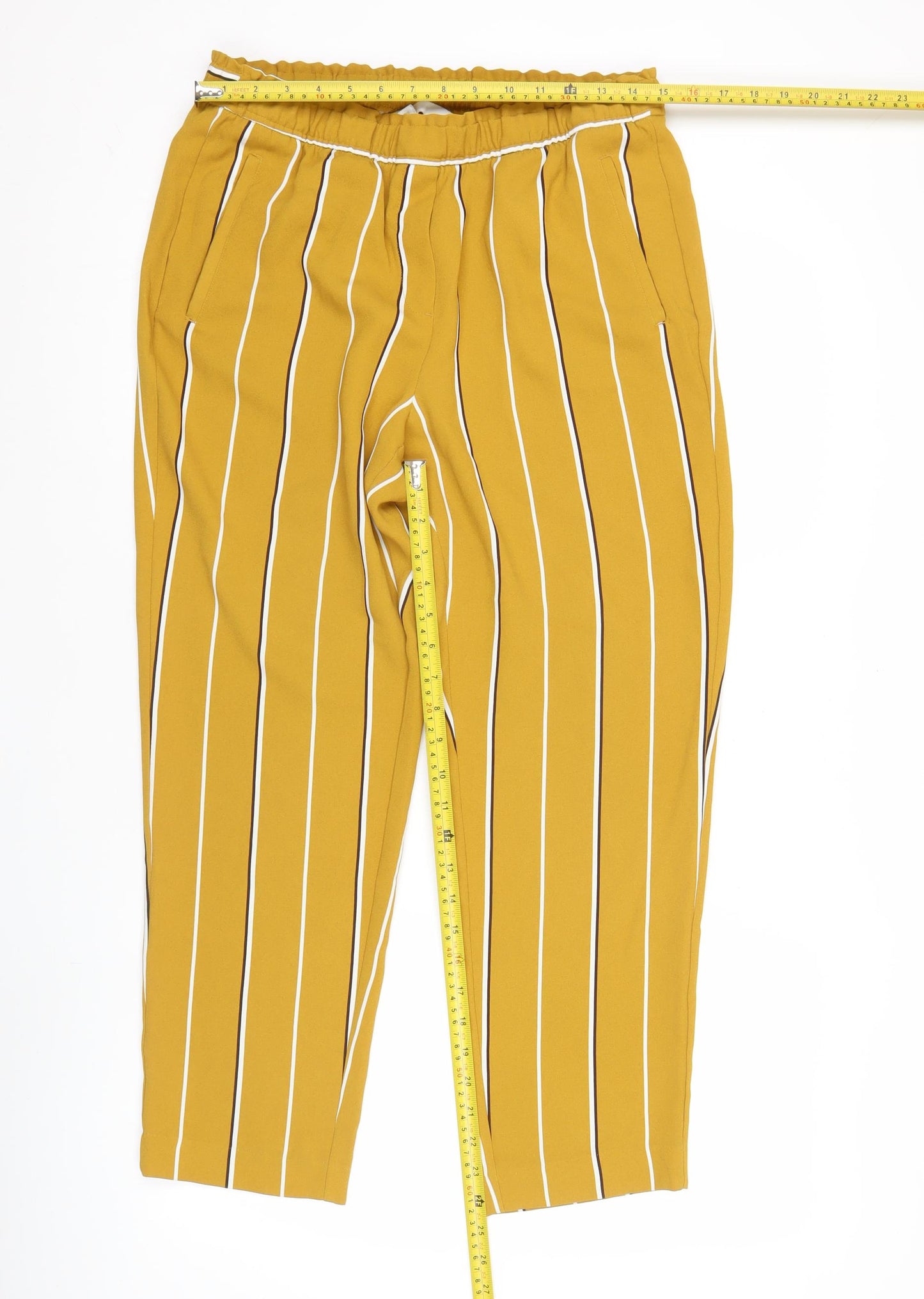 H&M Womens Yellow Striped Straight Trousers Size 12 Polyester