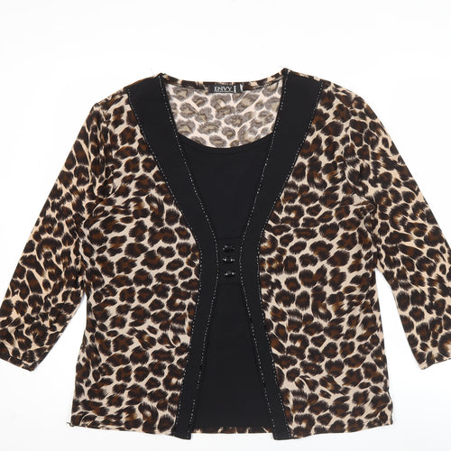 Envy Womens Leopard Print Tunic Blouse 2XL Multicoloured 3/4 Sleeve