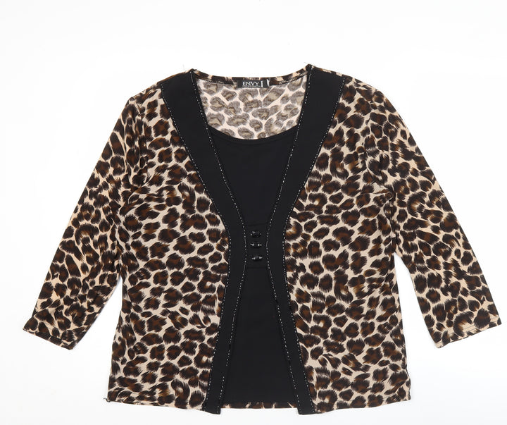 Envy Womens Leopard Print Tunic Blouse 2XL Multicoloured 3/4 Sleeve